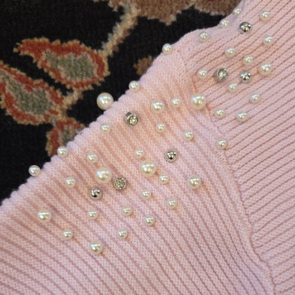 Gracia Pearl-Embellished Turtleneck Sweater - Soft Pink - Picture 2 of 4